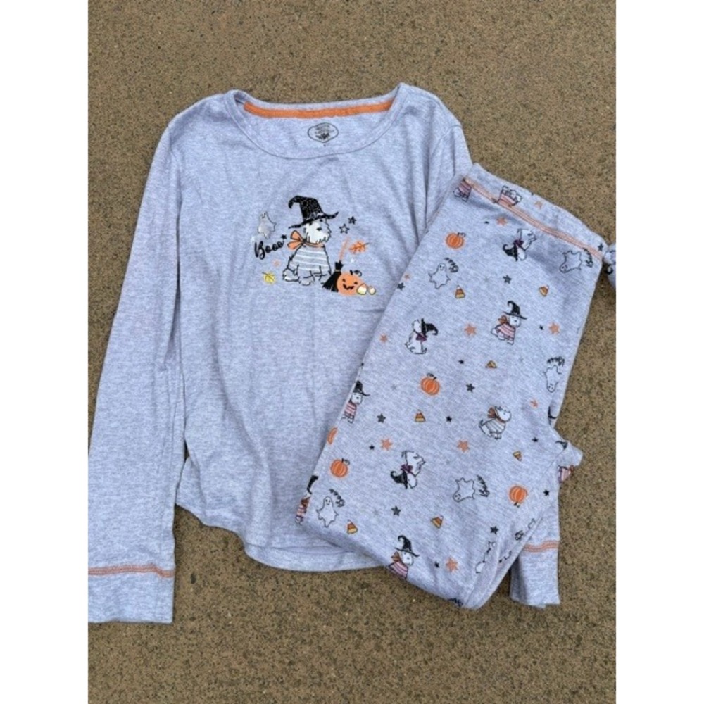 Laura Ashley Womens Halloween Scottie Dog Witch Pajama Set Gray S 3697-150